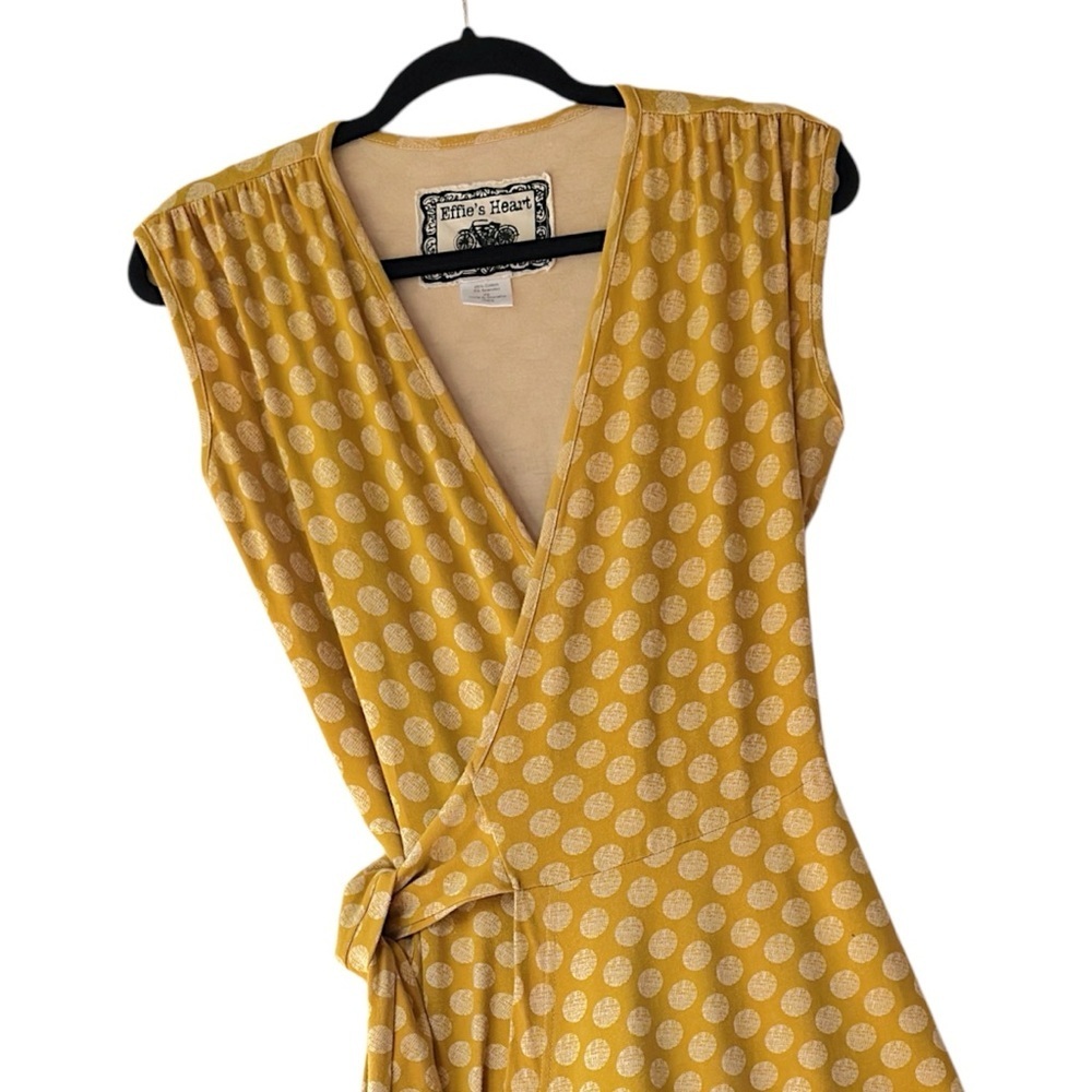 EFFIE’S HEART | NWOT POLKA DOT WRAP DRESS COTTON STRETCH SLEEVELESS YELLOW | XS - Picture 2 of 10